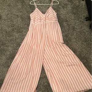 American Eagle Outfitters Pink and White Striped Flare Legged jumpsuit